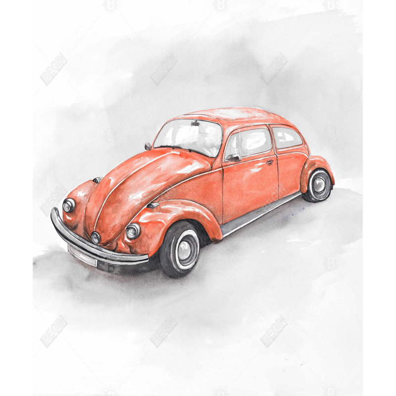 Vintage Red Beetle - Car Red Framed Canvas Home Decor