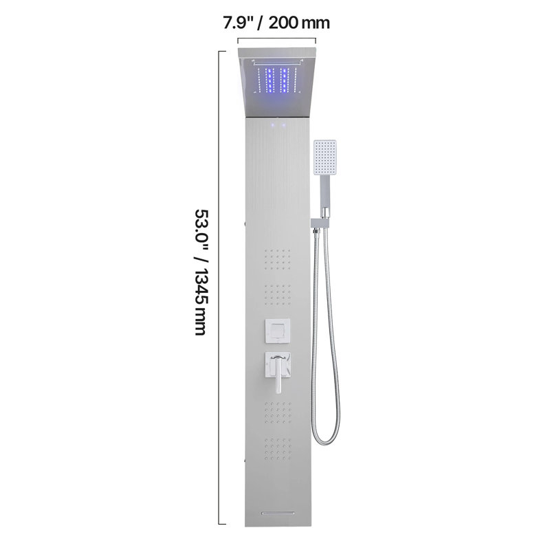 Système de tour de douche avec colonne en acier inoxydable et tête de chute d'eau 5 modes