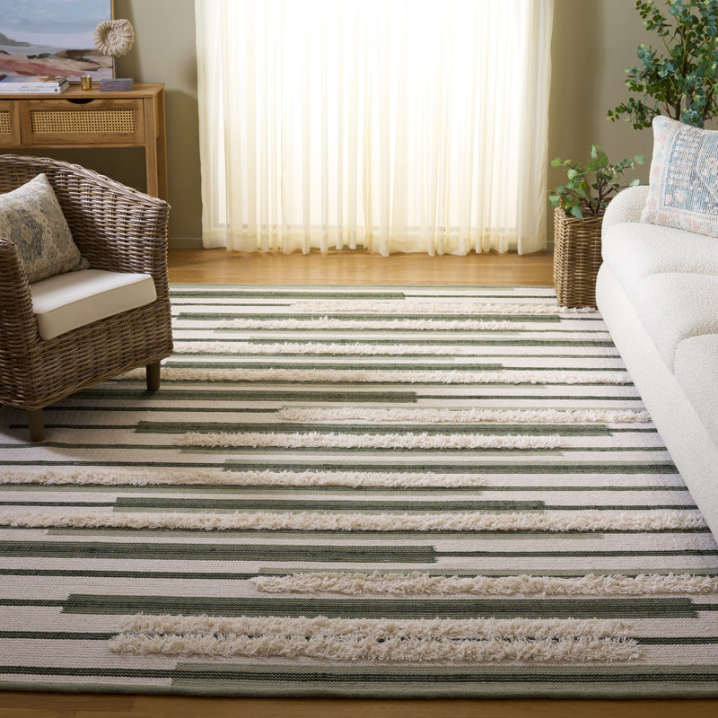 Kenya Hand Woven Wool;Cotton Striped Indoor Rug, Rectangle 8' x 10'