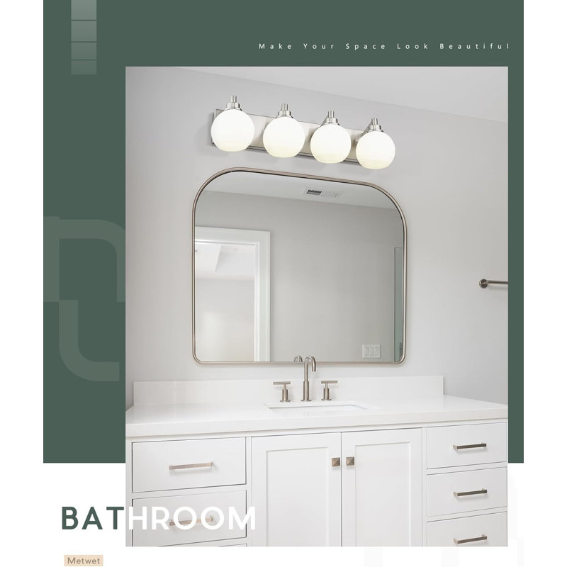 Modern Bathroom Vanity Light Fixture With Milk White Glass Shades, Adjustable Wall Sconce For Mirror Lighting, Hardwired Installation Included