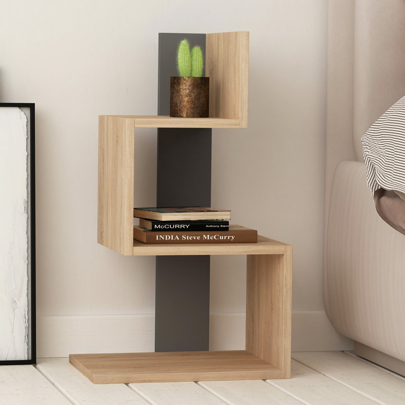 Chambers Modern 3-Tier Side Table, Oak/Anthracite