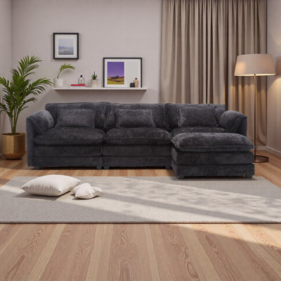 Oversized Sectional Sofa Cloud Couch For Living Room, Modern Chenille L Shaped Couch, Comfy Boucle Modular Sofa Sleeper With Moveable Ottoman & Memory Foam