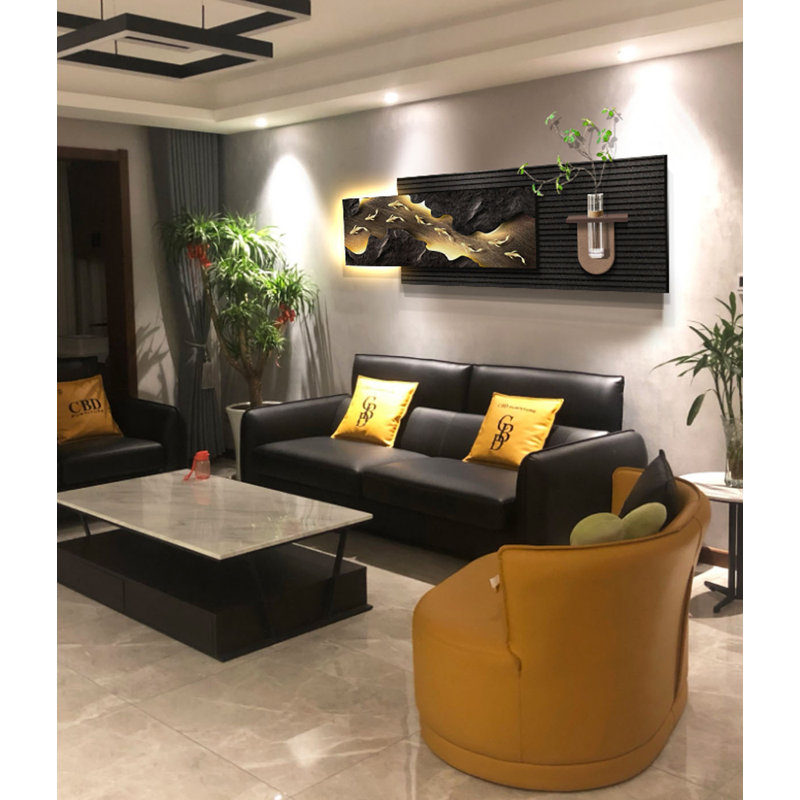 Décoration murale moderne en grès avec tablettes de rangement pour plantes, H 13,78 po x l 47,24 po x P 4,88 po