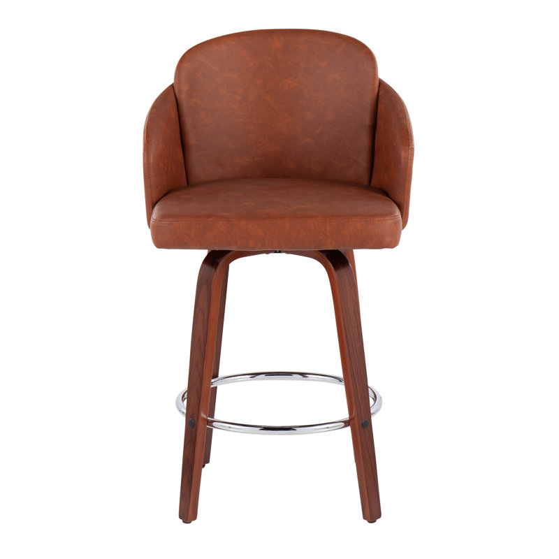 Violetta Swivel Upholstered Counter Stool, Walnut, Camel Faux Leather