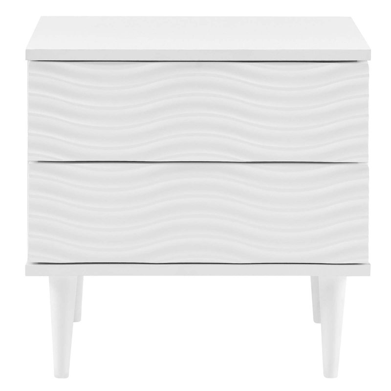 White Wave Design 2-Drawer Nightstand with Tapered Legs