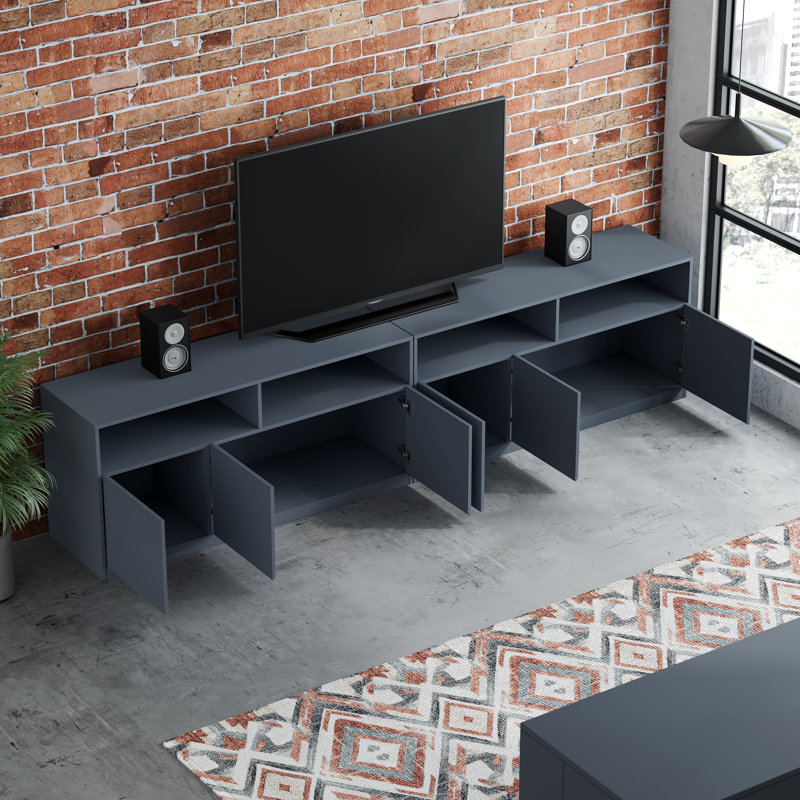 94.5''W Large Splicing TV Stand for 75/85/95 Inch TV with Large Storage, Gray Modern Wooden Entertainment Center Media Console with Open Display Shelves and Cabinet for Living Room and Bedroom