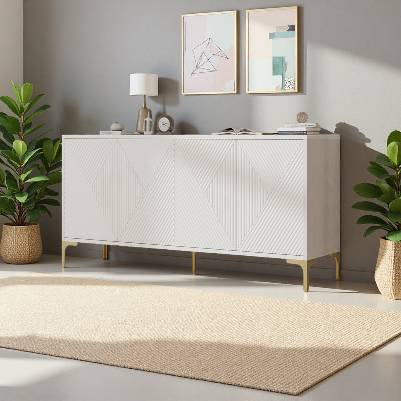Grand buffet de rangement de style moderne de luxe de L 60 po avec 4 portes et dispositif de rebond pour le salon et le vestibule