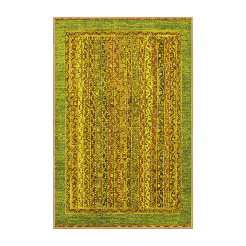 Tapis abstrait tissé à la machine en jaune / brun / vert, Rectangle 2 pi x 3 pi