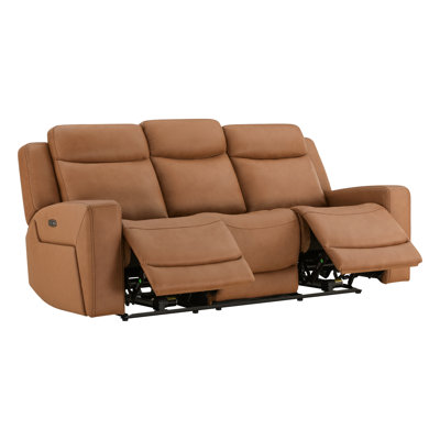 87'' Genuine Leather Zero Gravity Power Recliner Sofa with USB Ports