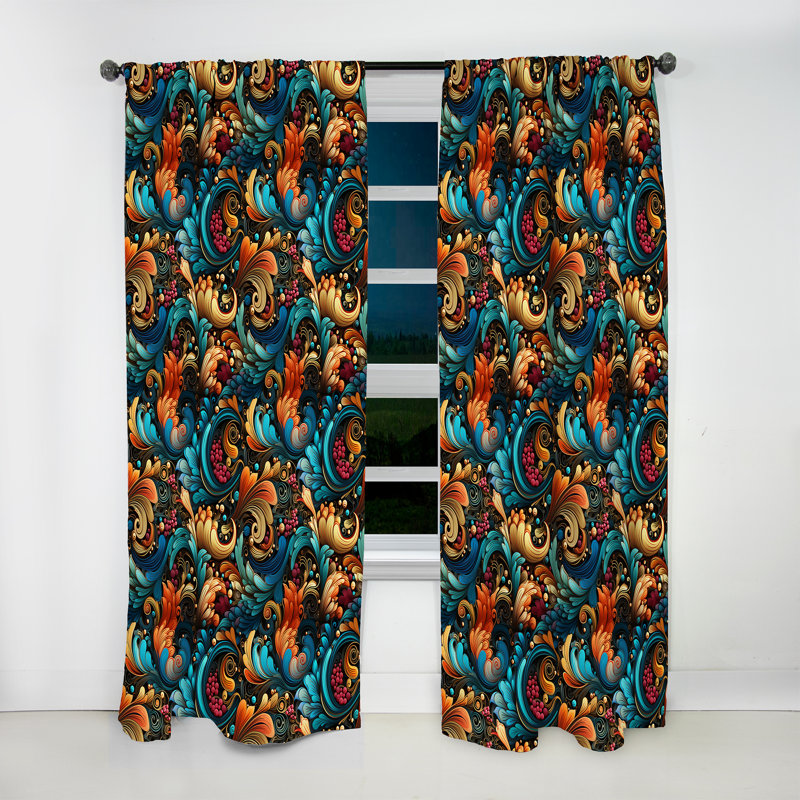 Rideau à motif floral cachemire rétro II - 1 panneau, L 52 po x L 63 po