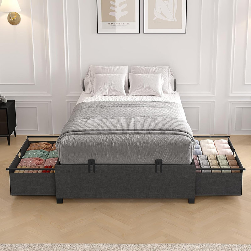 Twin Size Bed Frame With 2 Large Storage Drawers