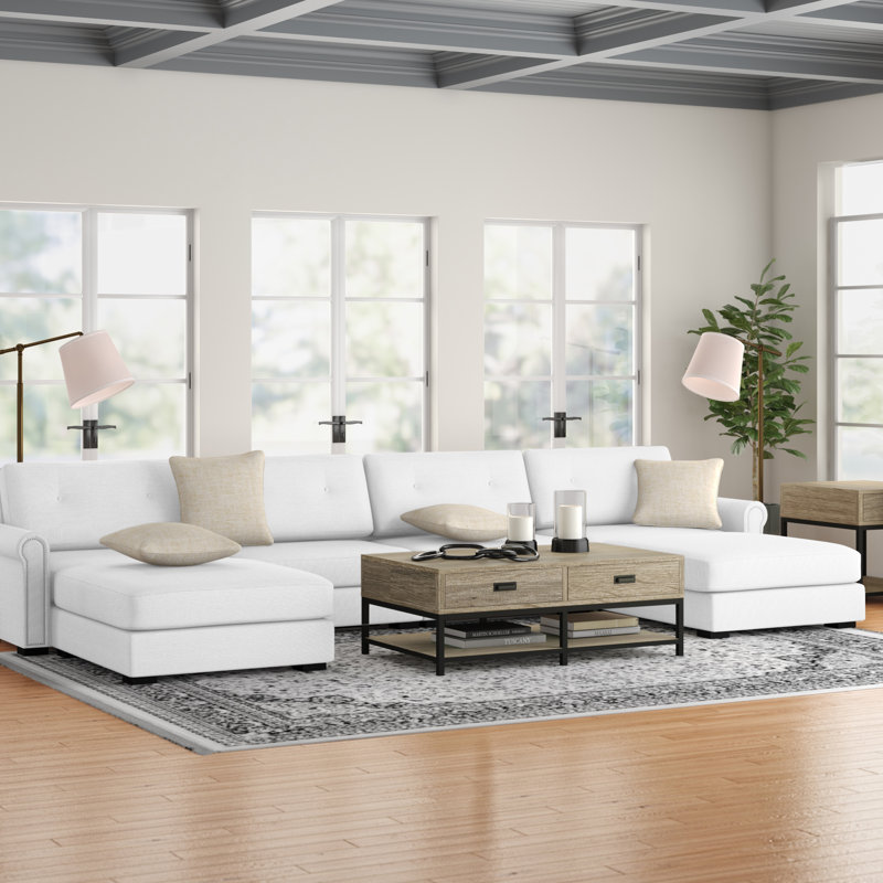 Mosely 166" Wide Linen Symmetrical Modular Sectional with Ottoman, Off White Revolution®