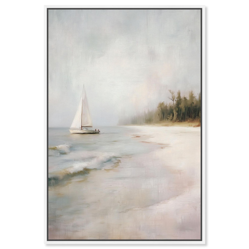 Décoration murale "Misty Sail Away I" par Art Remedy, cadre blanc, 36 x 54, H 55 po x l 37 po, Cadre blanc