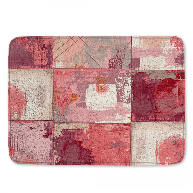 Tapis de bain rose à carrés abstraits, L 24 po x L 17 po