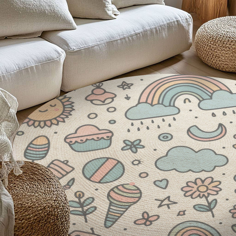Tapis tressé Light Line Doodles, Rond 5 pi