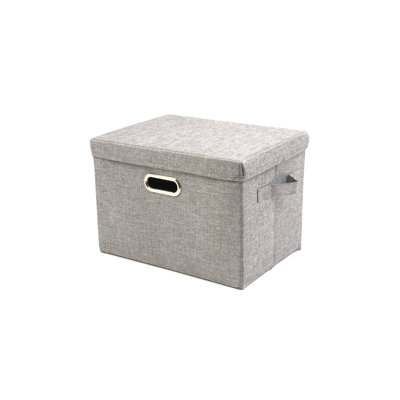 Collapsible Linen Fabric Storage Box with Lid, Foldable Home Organizer for Toys, Clothes and Closet