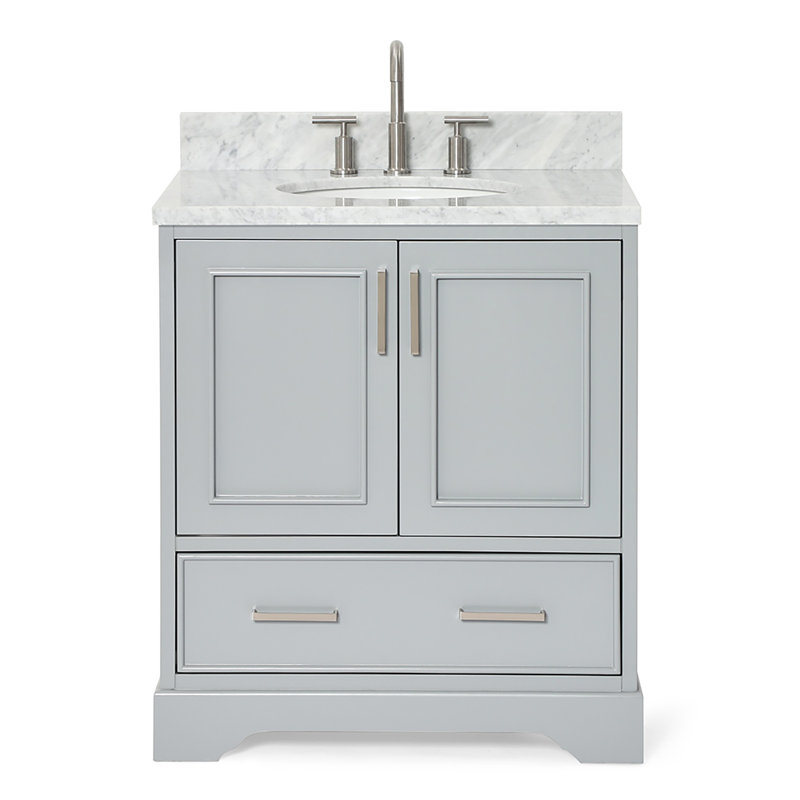 31'' Single Bathroom Vanity with Carrara Marble Top, Gray