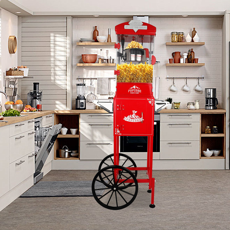 Rétro 10 oz. Machine à maïs soufflé professionnelle avec chariot de concession, 51,3 pouces de hauteur, donne 40 tasses de maïs soufflé, y compris une tasse à mesurer, une cuillère et des tasses de service