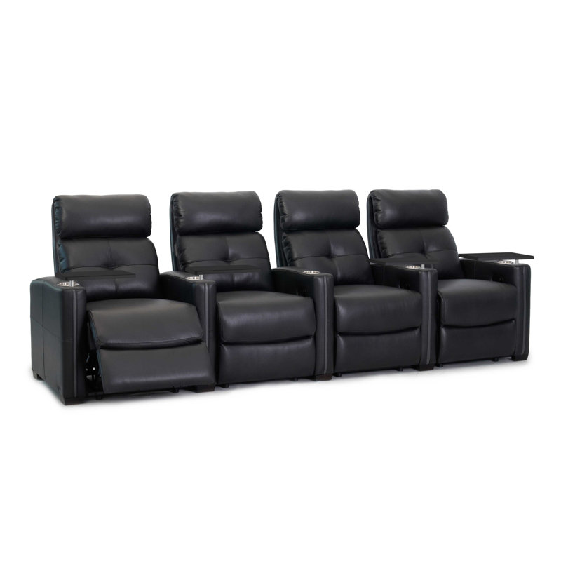 Upholstered Home Theater Seat with Cup Holder, Faux Leather