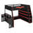 Full Size Wood Loft Bed with Desk, Adjustable Table, Storage Shelves, RGB LED Light, Space-Saving Loft Bed Frame, Red-434342468