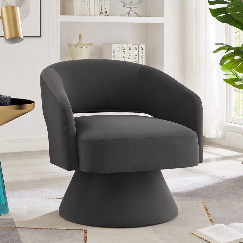 Fauteuil demi-tonneau pivotant rembourré en velours, Gris foncé