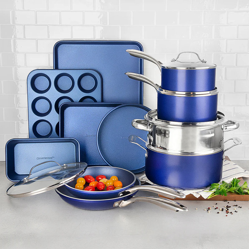 Granite Blue 15-Piece Nonstick Aluminum Cookware Set