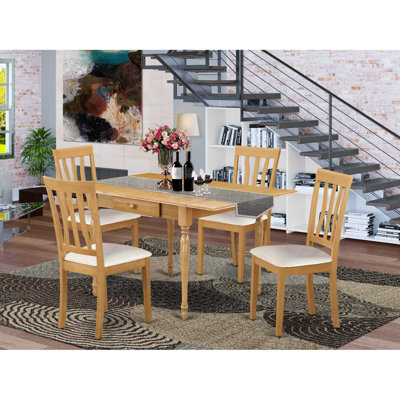 Natural Brown Oak Finish Solid Wood Top with Dropleaf Dining Table Set