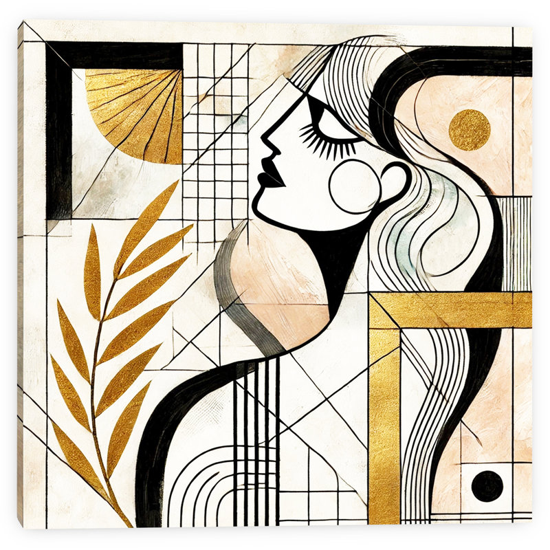 "Golden Muse", art mural moderne sur toile géométrique, H 30 po x l 30 po