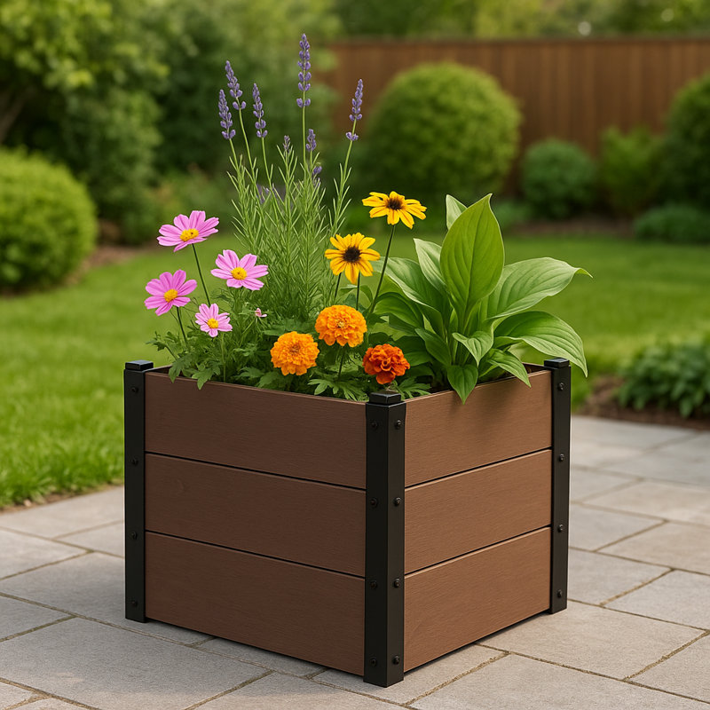 Wood Look Raised Garden Bed, Without Bottom, 17.72" H x 19.29" W x 19.29" D