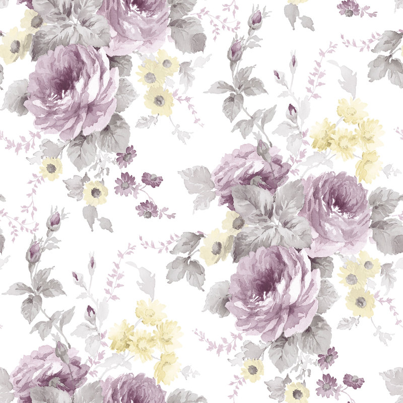 Sarahi 10m x 53cm Matte Wallpaper Roll, White/Purple