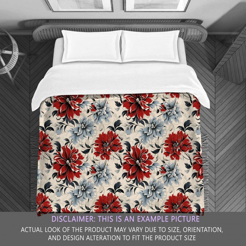 Polyester Floral Comforter, King Comforter, Red/Silver