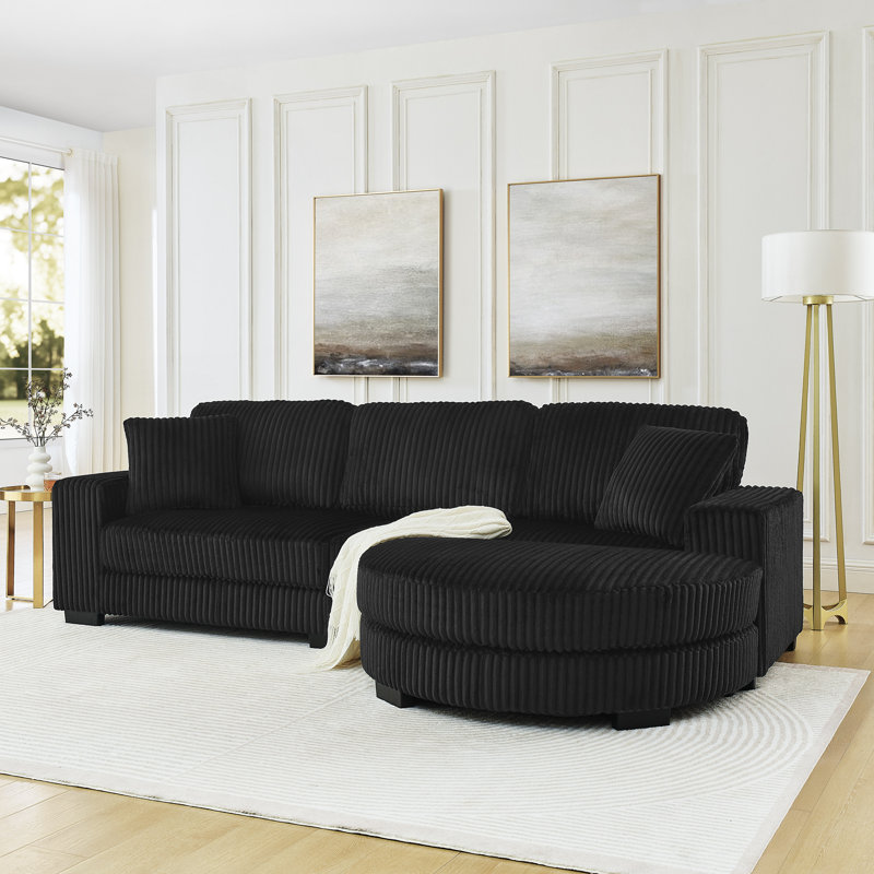 Canapé-lit modulaire rembourré Corduroy, Tissu noir
