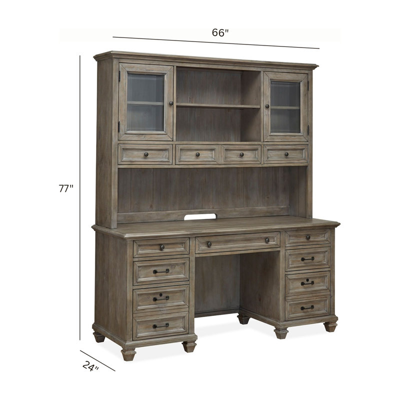 Desk With Credenza And Hutch, 2 Pieces: Desk, Credenza, Dovetail Gray