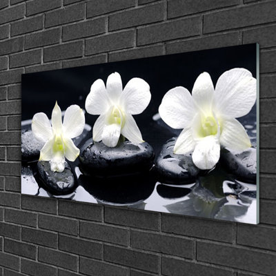 Flower Stones Floral 1 Piece Wall Art on Glass
