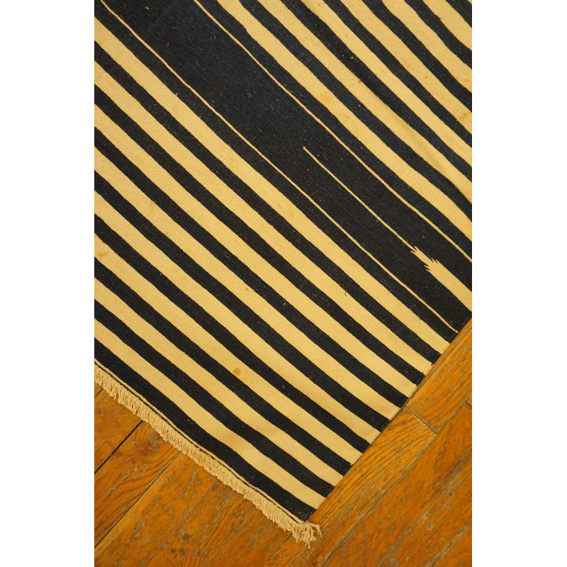 Small Scatter Size Antique Blue White Stripe Pattern Cotton Dhurrie Kilim Rug