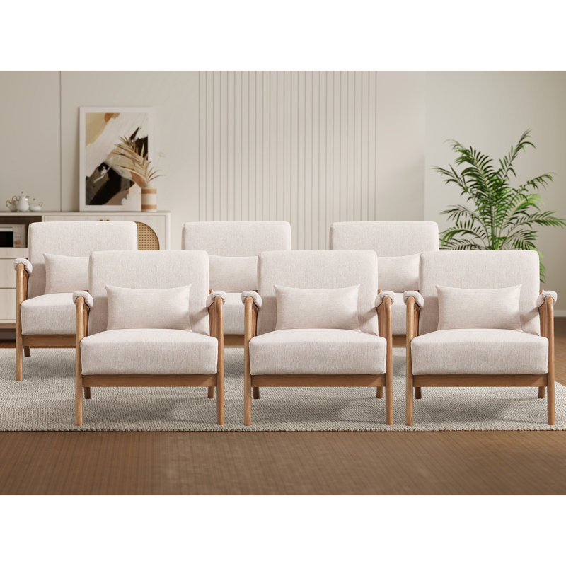 27.17" Wide Modern Upholstered Solid Wood Accent Chair With An Extra Pillow(Set of 6), Beige Linen