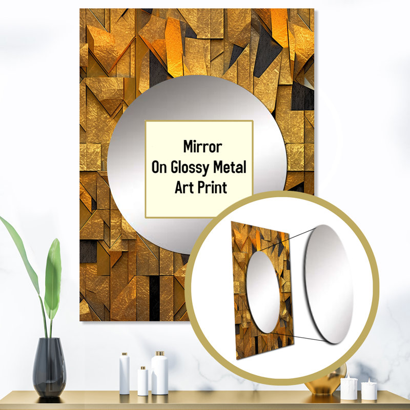 Awen doré noir fractal Tide VI - miroir décoratif de fractales, grand miroir mural moderne, art imprimé en métal