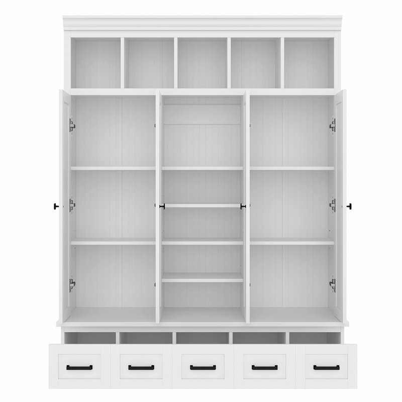 78.7" H Hallway Tree With 5 Drawers And 5 Storage Cubbies, White
