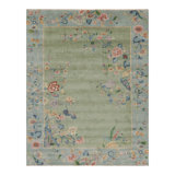 Rug & Kilim’S Chinese Art Deco Style Floral Rug In Green And Blue