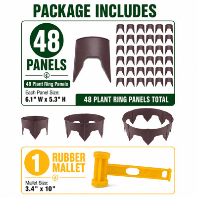 24 anneaux de culture ajustables pour 24 plantes, anneaux de plantes de jardin emboîtables, anneaux de cercle de plantes épissables pour l'arrosage en profondeur, rétention d'humidité du sol, légumes, herbes, fleurs (24, brun)