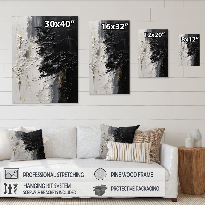 «White and Black Tranquility Unleashed II», reproduction sur toile abstraite encadrée en marbre, Cadre photo noir