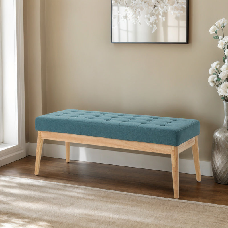 43.48" W Tufted Upholstered Bench, Teal