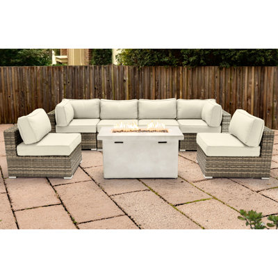 LSI Fully Assembled 6 Person Seating Group With Firepit And Sunbrella Cushions