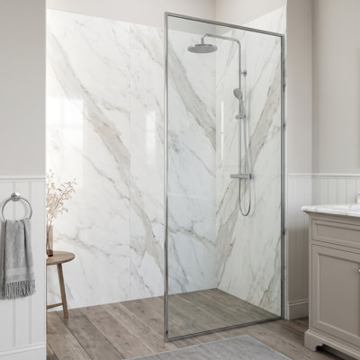 Meridian 34" W x 74" H Fixed Framed Shower Screen with 3/8" Glass