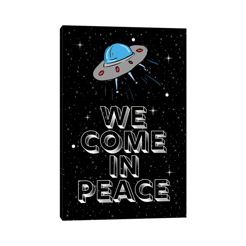 We Come In Peace Space Aliens An Space Ship by Design Harvest - Wrapped Canvas Print, 20.32 cm H x 30.48 cm W