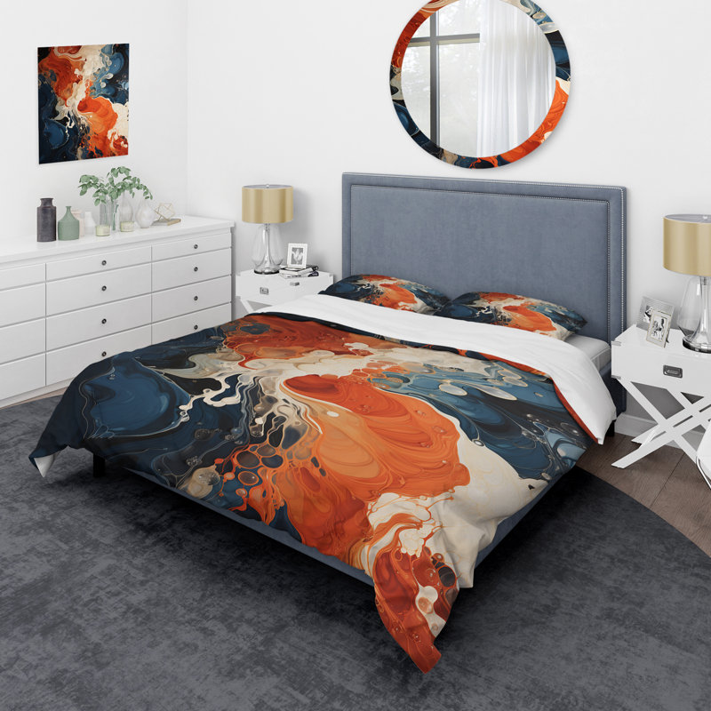 Ensemble de housse de couette bleu et orange, Housse de couette pour grand lit