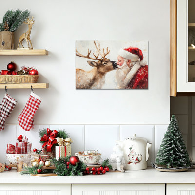 Décoration de Noël père Noël sur toile, décorations murales père Noël et wapiti, art mural de Noël père Noël