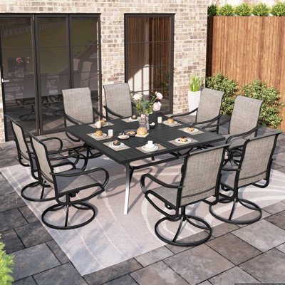 Leonard 8 - Person Steel Patio Dining Set Umbrella Hole Included Square Table