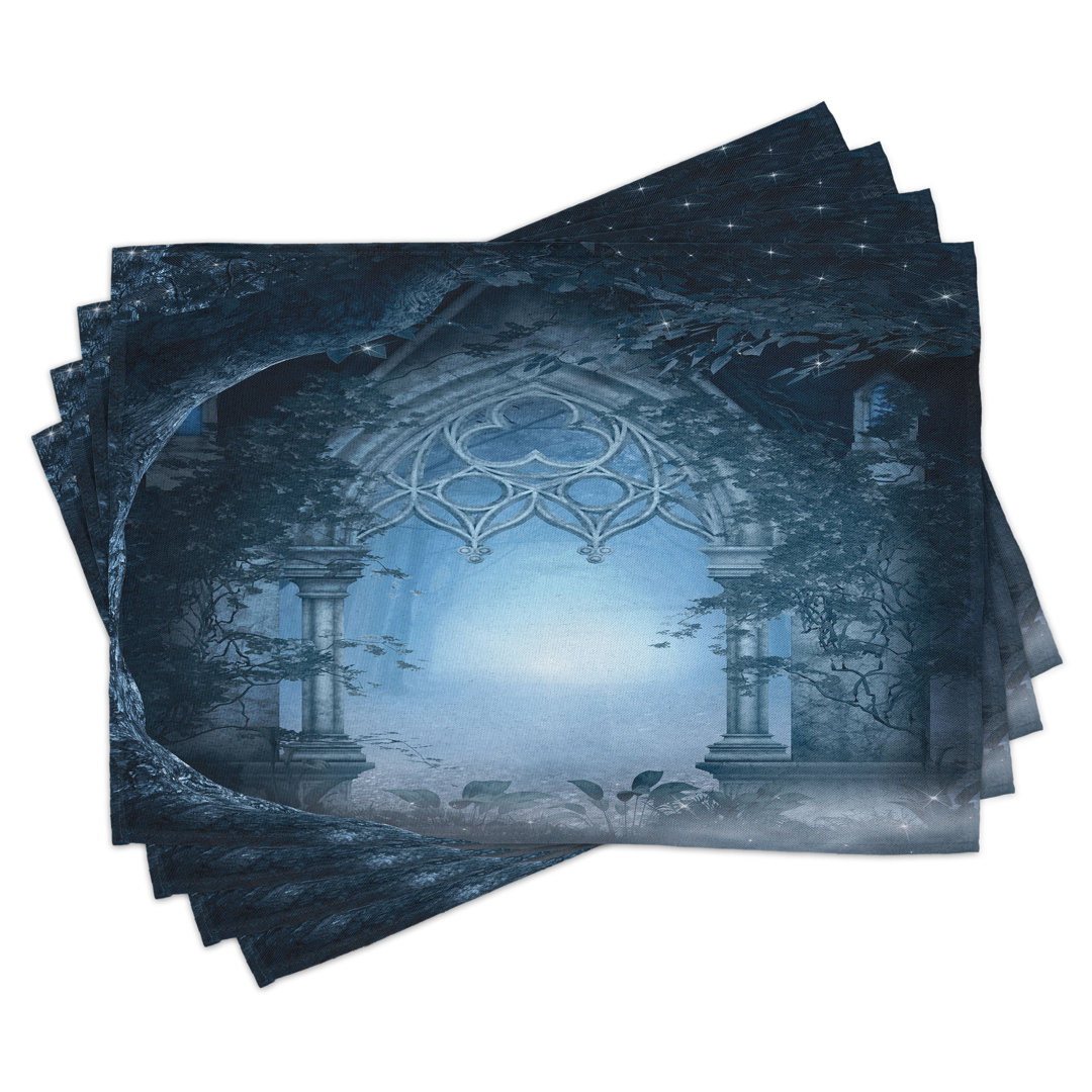 Platzdeckchen 4er-Set, Foggy Palace, Marineblau und Grau