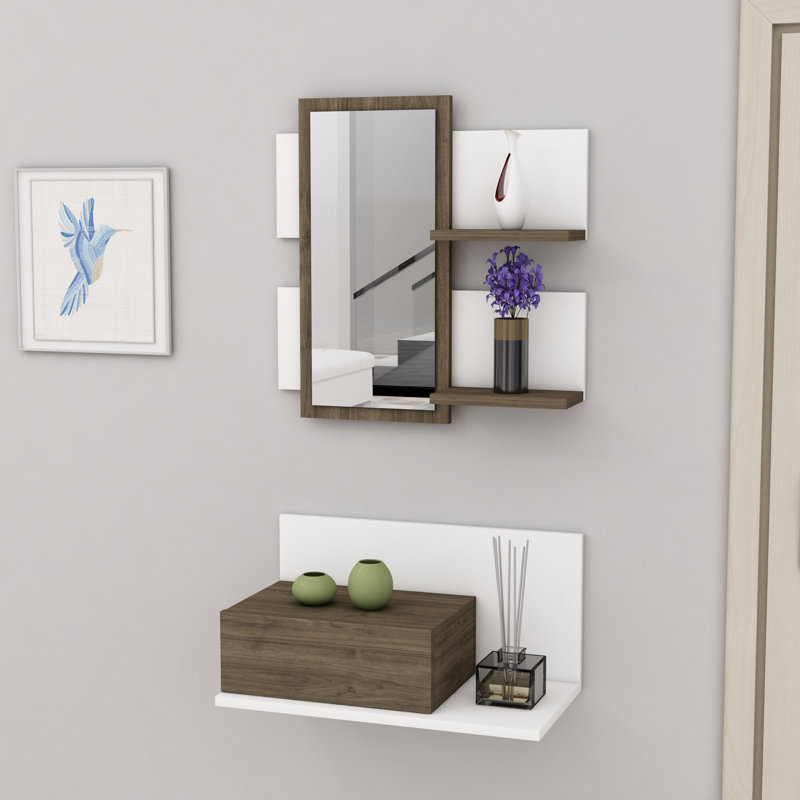 Emmitte Mirror, White & Walnut